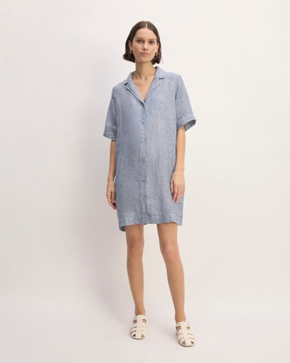 NWT Everlane Women's The Shirtdress in Linen in Blue Stripe size XS